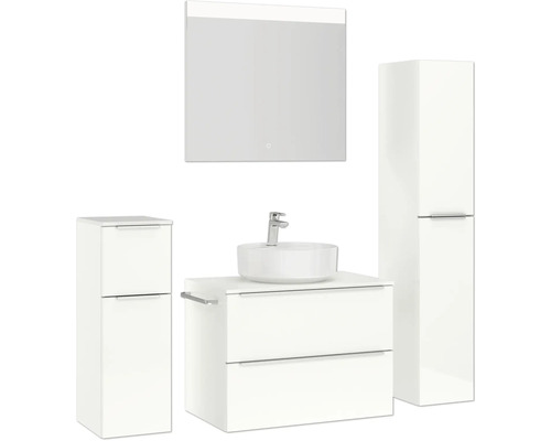 Badezimmersatz mit Waschtischunterschrank, Waschbecken, Spiegelschrank und Hochschrank