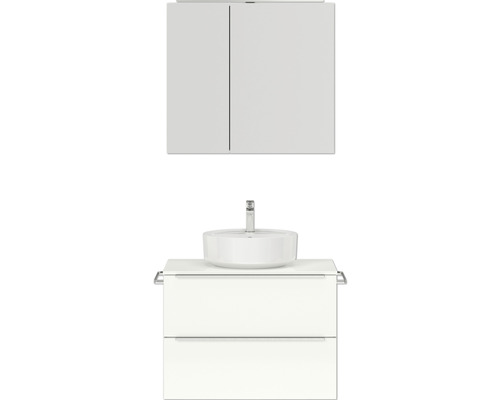 Set de meubles de salle de bains NOBILIA Programm 3 lxhxp 81 x 169,1 x 48,7 cm couleur de façade blanc haute brillance avec vasque à poser et armoire de toilette à 2 portes avec éclairage LED barre de prise chrome mat 394