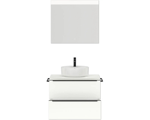 Badezimmerset mit Waschtisch, Aufsatzwaschbecken, Armatur und Spiegel