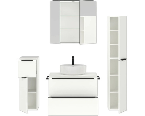Badezimmer-Set mit Waschbecken, Spiegelschrank und Hochschränken