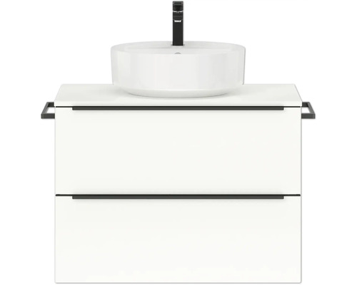 Badmöbel-Set NOBILIA Programm 3 BxHxT 81 x 59,1 x 48,7 cm Frontfarbe weiß hochglanz mit Aufsatz-Waschtisch Griffleiste schwarz 379 Waschtischunterschrank mit Aufsatzwaschbecken und Armatur