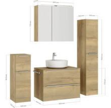 Badezimmer Set mit Waschtisch, Spiegelschrank und Hochschränken in Holzoptik