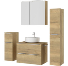 Badezimmerset mit Waschtisch, Aufsatzwaschbecken, Spiegelschrank und Hochschränken