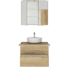 Badezimmer-Set mit Waschbecken, Waschtischunterschrank und Spiegelschrank im Holzdekor