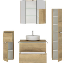 Badezimmerset mit Waschtisch, Aufsatzwaschbecken, Spiegelschrank und Hochschrank