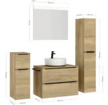 Badezimmer-Set mit Waschtischunterschrank, Aufsatzwaschbecken, Spiegelschrank und Hochschrank