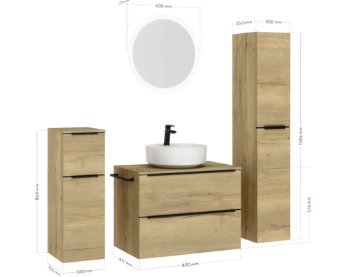 Ensemble de meubles de salle de bains avec lavabo, miroir et armoire haute