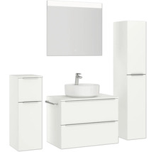 Badezimmer-Set mit Waschtisch, Aufsatzwaschbecken, Spiegelschrank und Hochschrank