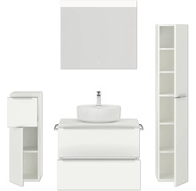 Badezimmer-Set mit Waschtisch, Spiegel, Waschbecken und Hochschränken