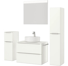 Badezimmer-Set mit Waschtisch, Aufsatzwaschbecken, Spiegelschrank und Hochschränken