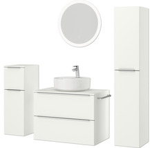 Badezimmer-Set mit Waschtisch, Aufsatzwaschbecken, Spiegelschrank und Hochschrank