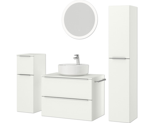 Ensemble de salle de bains avec meuble-lavabo, vasque à poser, armoire de toilette et armoire haute