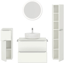Modernes Badezimmer-Set mit Waschtischunterschrank, Aufsatzwaschbecken, Spiegelschrank und Hochschrank