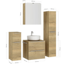 Badezimmermöbelset mit Spiegelschrank, Waschtischunterschrank und Hochschrank mit Maßen