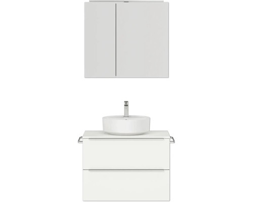 Set de meubles de salle de bains NOBILIA Programm 3 lxhxp 81 x 169,1 x 48,7 cm couleur de façade blanc mat avec vasque à poser et armoire de toilette à 2 portes avec éclairage LED barre de prise chrome mat 392