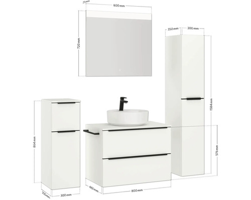 Ensemble de salle de bains avec lavabo, miroir et armoires hautes