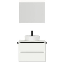Badmöbel-Set NOBILIA Programm 3 BxHxT 81 x 169,1 x 48,7 cm Frontfarbe weiß matt mit Aufsatz-Waschtisch weiß und Spiegel mit LED-Beleuchtung Griffleiste schwarz 385