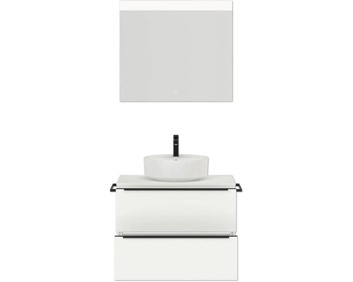 Ensemble de salle de bains avec miroir, meuble-lavabo et lavabo à poser