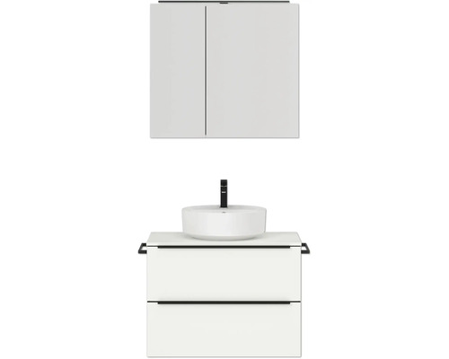 Badmöbel-Set NOBILIA Programm 3 BxHxT 81 x 169,1 x 48,7 cm Frontfarbe weiß matt mit Aufsatz-Waschtisch und Spiegelschrank 2-türig mit LED-Beleuchtung Griffleiste schwarz 393 Waschtisch mit Aufsatzwaschbecken und Spiegelschrank für das Badezimmer