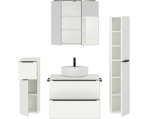 Ensemble de meubles de salle de bains avec meuble-lavabo, vasque à poser, armoire de toilette et armoire haute