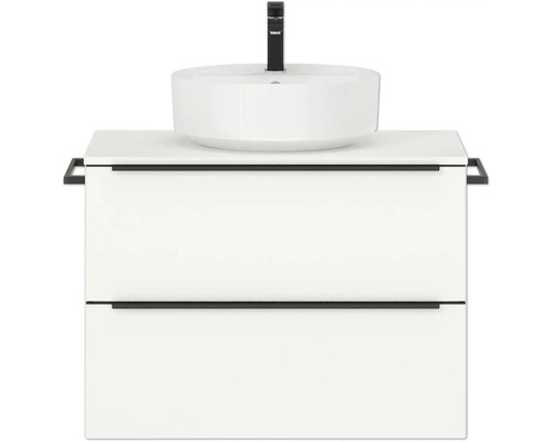 Badmöbel-Set NOBILIA Programm 3 BxHxT 81 x 59,1 x 48,7 cm Frontfarbe weiß matt mit Aufsatz-Waschtisch Griffleiste schwarz 377 Waschtischunterschrank mit Aufsatzwaschbecken und zwei Schubladen