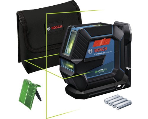 Laser à lignes Bosch Professional GLL 2-15 G avec cible laser et 4 x pile 1,5 V-LR6 (AA)