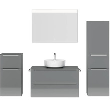 Badmöbel-Set NOBILIA Programm 3 BxHxT 210 x 169,1 x 48,7 cm Frontfarbe grau hochglanz mit Aufsatz-Waschtisch weiß und Spiegel mit LED-Beleuchtung Midischrank Unterschrank Griffleiste chrom matt 468