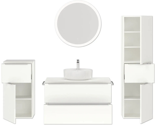 Ensemble de salle de bains avec lavabo, miroir et armoires