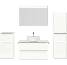 Badmöbel-Set NOBILIA Programm 3 BxHxT 210 x 169,1 x 48,7 cm Frontfarbe weiß hochglanz mit Aufsatz-Waschtisch weiß und Spiegel mit LED-Beleuchtung Midischrank Unterschrank Griffleiste chrom matt 466