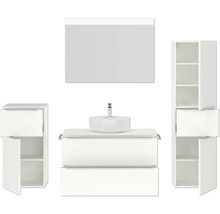 Badmöbel-Set NOBILIA Programm 3 BxHxT 210 x 169,1 x 48,7 cm Frontfarbe weiß hochglanz mit Aufsatz-Waschtisch weiß und Spiegel mit LED-Beleuchtung Midischrank Unterschrank Griffleiste chrom matt 466