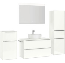 Badmöbel-Set NOBILIA Programm 3 BxHxT 210 x 169,1 x 48,7 cm Frontfarbe weiß hochglanz mit Aufsatz-Waschtisch weiß und Spiegel mit LED-Beleuchtung Midischrank Unterschrank Griffleiste chrom matt 466