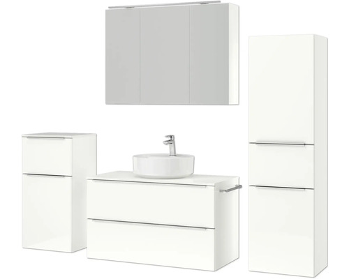 Ensemble de salle de bains avec meuble-lavabo, lavabo à poser, armoire de toilette et armoire haute