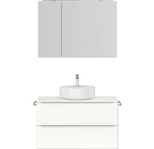 Badmöbel-Set NOBILIA Programm 3 BxHxT 101 x 169,1 x 48,7 cm Frontfarbe weiß hochglanz mit Aufsatz-Waschtisch und Spiegelschrank 3-türig mit LED-Beleuchtung Griffleiste chrom matt 450