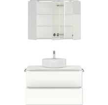 Badmöbel-Set NOBILIA Programm 3 BxHxT 101 x 169,1 x 48,7 cm Frontfarbe weiß hochglanz mit Aufsatz-Waschtisch und Spiegelschrank 3-türig mit LED-Beleuchtung Griffleiste chrom matt 450