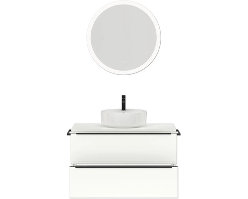 Meuble-lavabo avec lavabo à poser et miroir éclairé