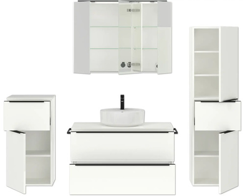 Badezimmermöbel-Set mit Waschbecken, Waschtisch, Spiegelschrank und Hochschrank