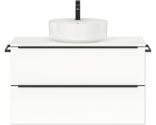 Badmöbel-Set NOBILIA Programm 3 BxHxT 101 x 59,1 x 48,7 cm Frontfarbe weiß hochglanz mit Aufsatz-Waschtisch Griffleiste schwarz 435