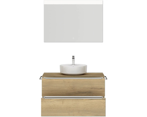 Meuble-lavabo avec vasque à poser et miroir éclairé pour salle de bains