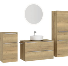 Badezimmer-Set mit Waschtischunterschrank, Aufsatzwaschbecken, Spiegelschrank und Hochschrank