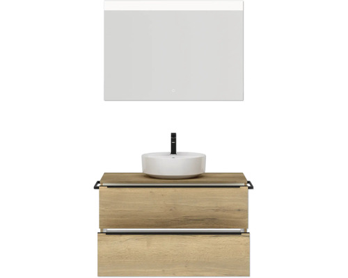 Waschtischkombination mit Spiegel und Aufsatzwaschbecken