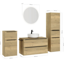 Badezimmer Set mit Waschtischunterschrank, Waschbecken, Spiegelschrank und Hochschrank
