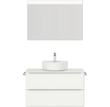 Badmöbel-Set NOBILIA Programm 3 BxHxT 101 x 169,1 x 48,7 cm Frontfarbe weiß matt mit Aufsatz-Waschtisch weiß und Spiegel mit LED-Beleuchtung Griffleiste chrom matt 440