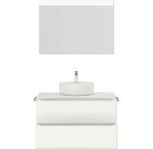Badmöbel-Set NOBILIA Programm 3 BxHxT 101 x 169,1 x 48,7 cm Frontfarbe weiß matt mit Aufsatz-Waschtisch weiß und Spiegel mit LED-Beleuchtung Griffleiste chrom matt 440