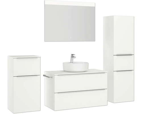 Badezimmer-Set mit Waschtischunterschrank, Aufsatzwaschbecken, Spiegelschrank und Hochschrank