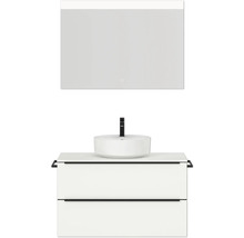 Badmöbel-Set NOBILIA Programm 3 BxHxT 101 x 169,1 x 48,7 cm Frontfarbe weiß matt mit Aufsatz-Waschtisch weiß und Spiegel mit LED-Beleuchtung Griffleiste schwarz 441