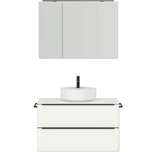 Badmöbel-Set NOBILIA Programm 3 BxHxT 101 x 169,1 x 48,7 cm Frontfarbe weiß matt mit Aufsatz-Waschtisch und Spiegelschrank 3-türig mit LED-Beleuchtung Griffleiste schwarz 449