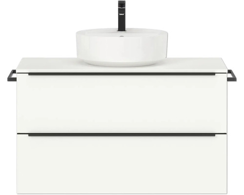 Badmöbel-Set NOBILIA Programm 3 BxHxT 101 x 59,1 x 48,7 cm Frontfarbe weiß matt mit Aufsatz-Waschtisch Griffleiste schwarz 433
