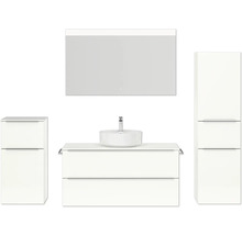 Badezimmer-Set mit Waschtischunterschrank, Aufsatzwaschbecken, Spiegelschrank und Hochschrank
