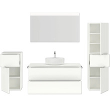 Badmöbel-Set NOBILIA Programm 3 BxHxT 230 x 169,1 x 48,7 cm Frontfarbe weiß hochglanz mit Aufsatz-Waschtisch weiß und Spiegel mit LED-Beleuchtung Midischrank Unterschrank Griffleiste chrom matt 522