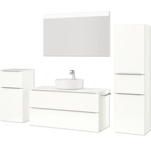 Badmöbel-Set NOBILIA Programm 3 BxHxT 230 x 169,1 x 48,7 cm Frontfarbe weiß hochglanz mit Aufsatz-Waschtisch weiß und Spiegel mit LED-Beleuchtung Midischrank Unterschrank Griffleiste chrom matt 522